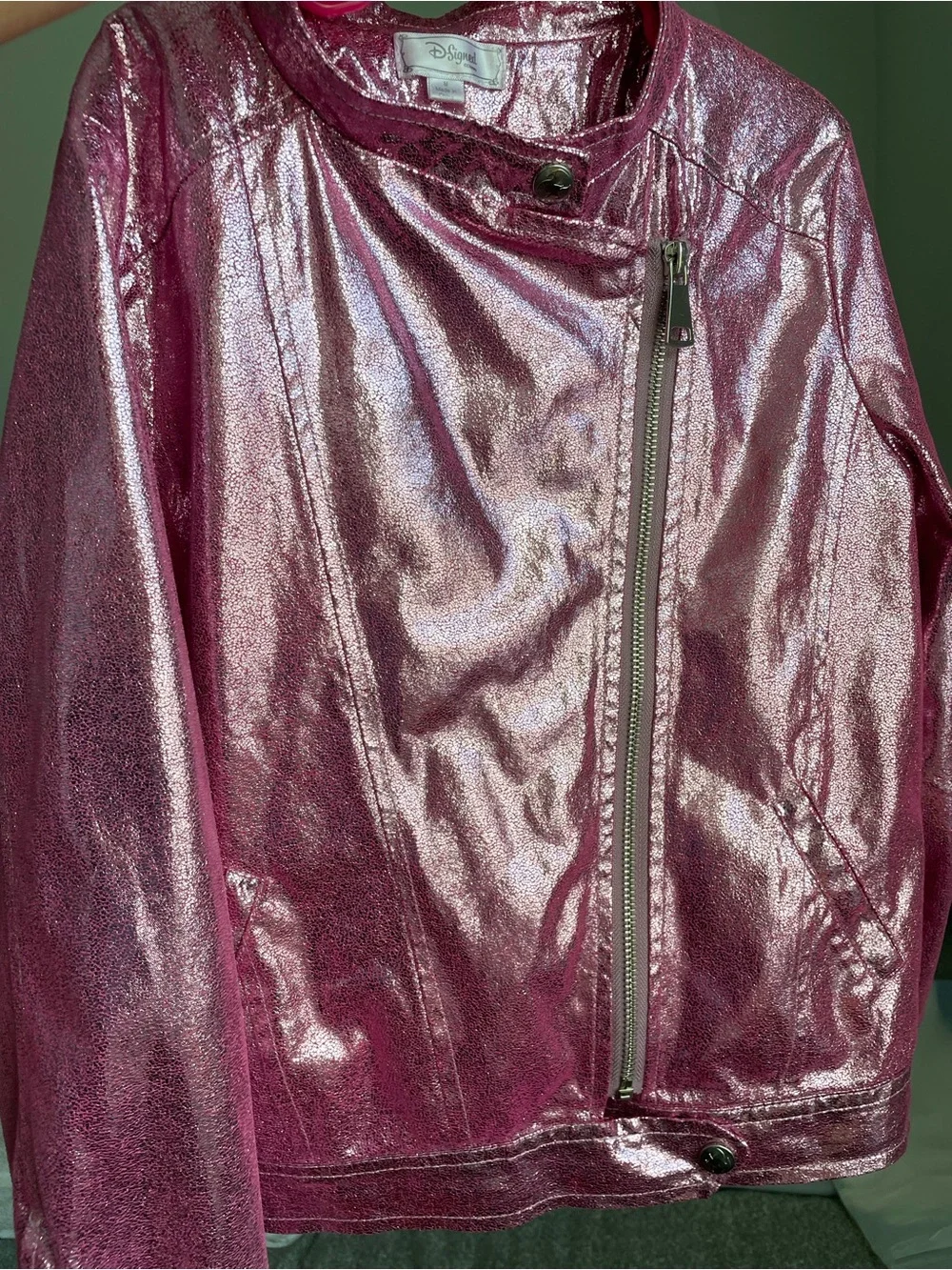 Disney Descendants D-Signed Future Queen Pink Foil Moto Jacket Girls M Sparkly